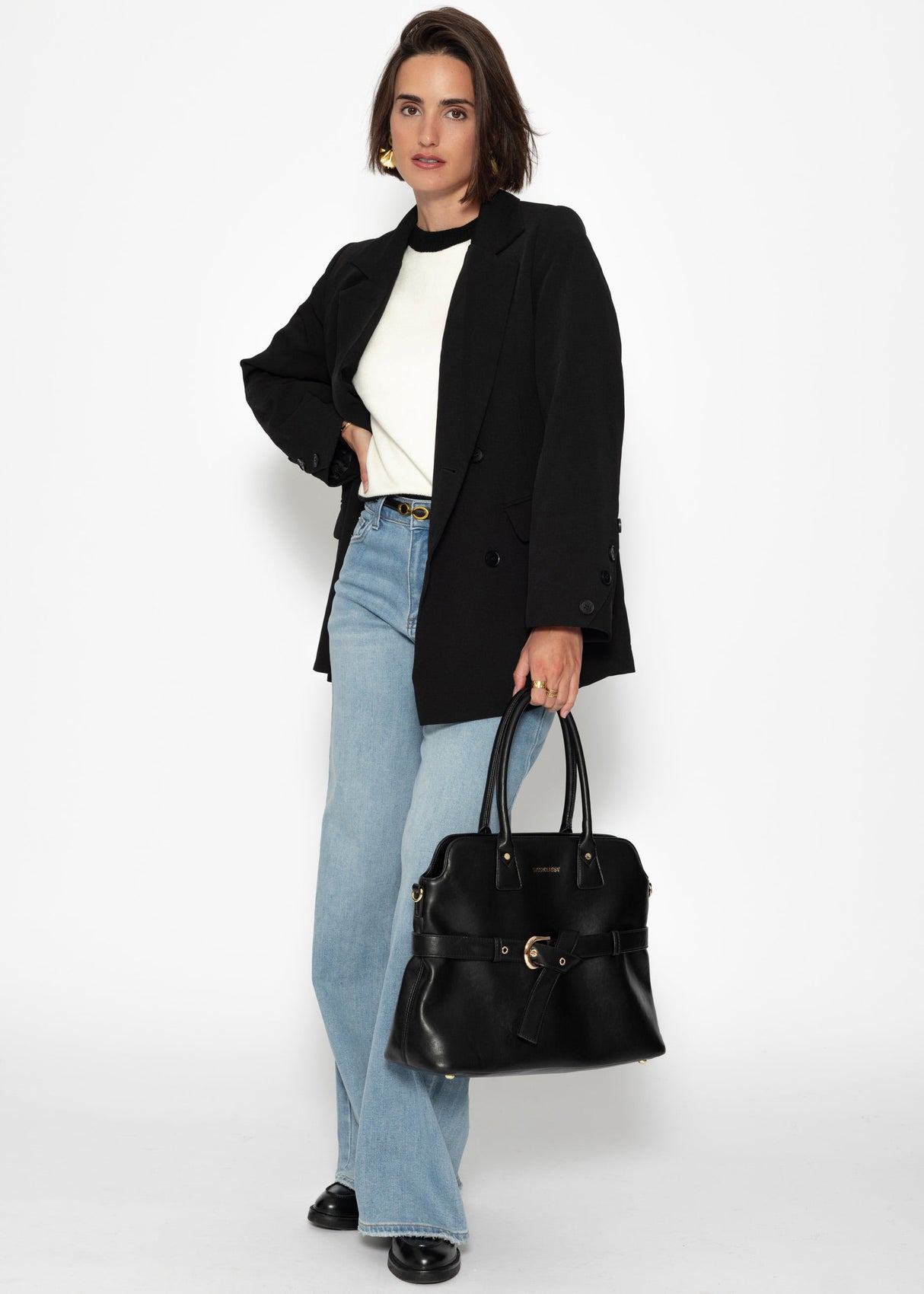 Pullover mit schwarzen Bündchen-Details - offwhite