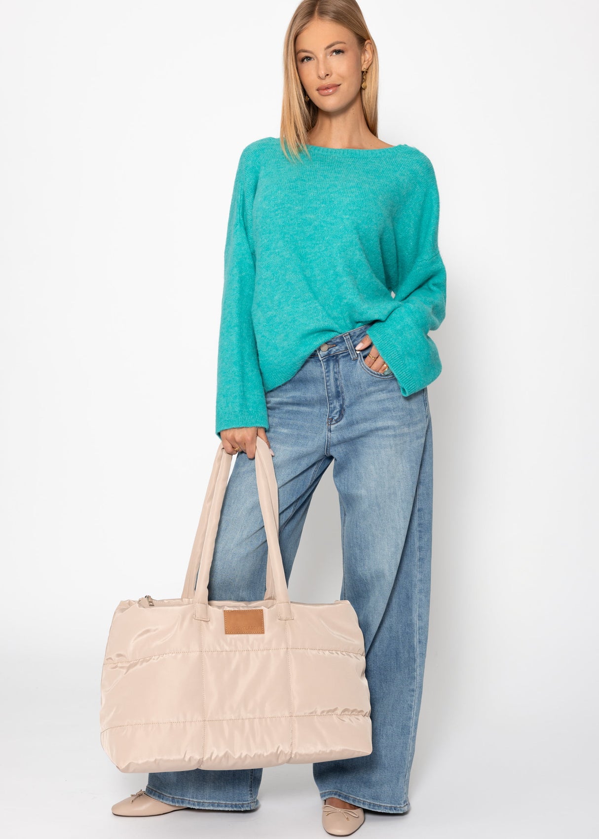 Sweater with low back neckline - turquoise