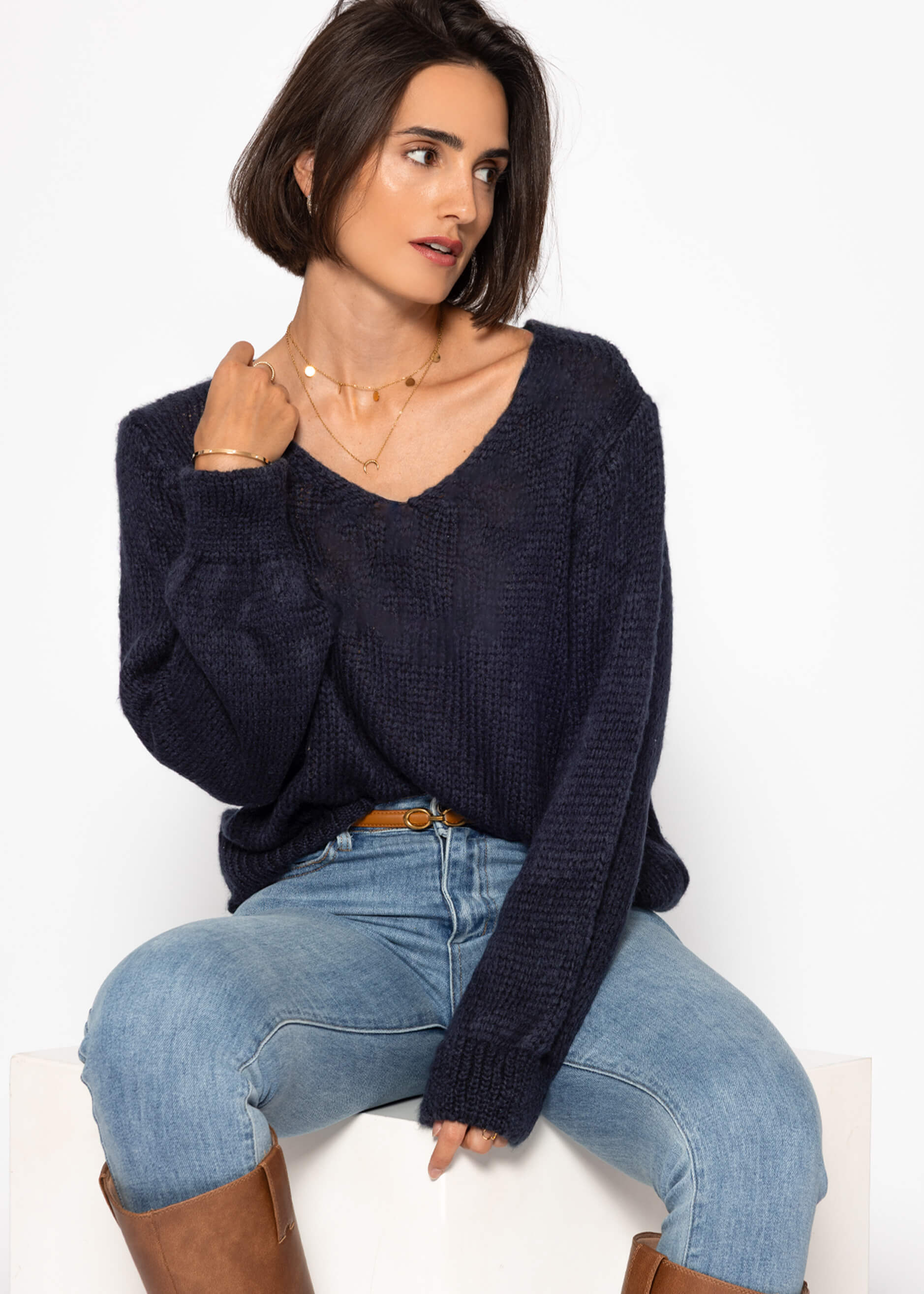 Pullover mit V-Ausschnitt - dunkelblau