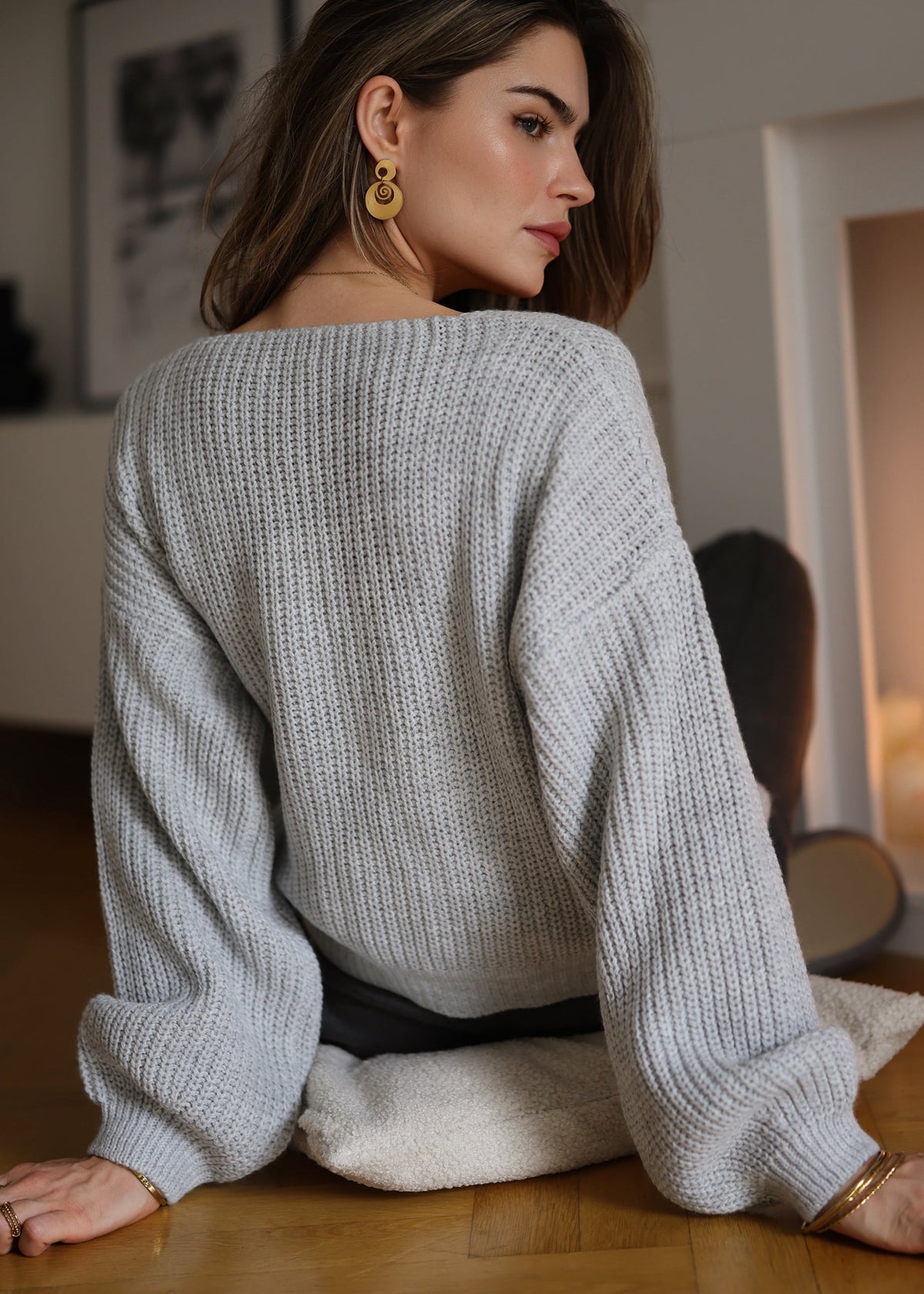 Pullover mit Wickeloptik - hellgrau