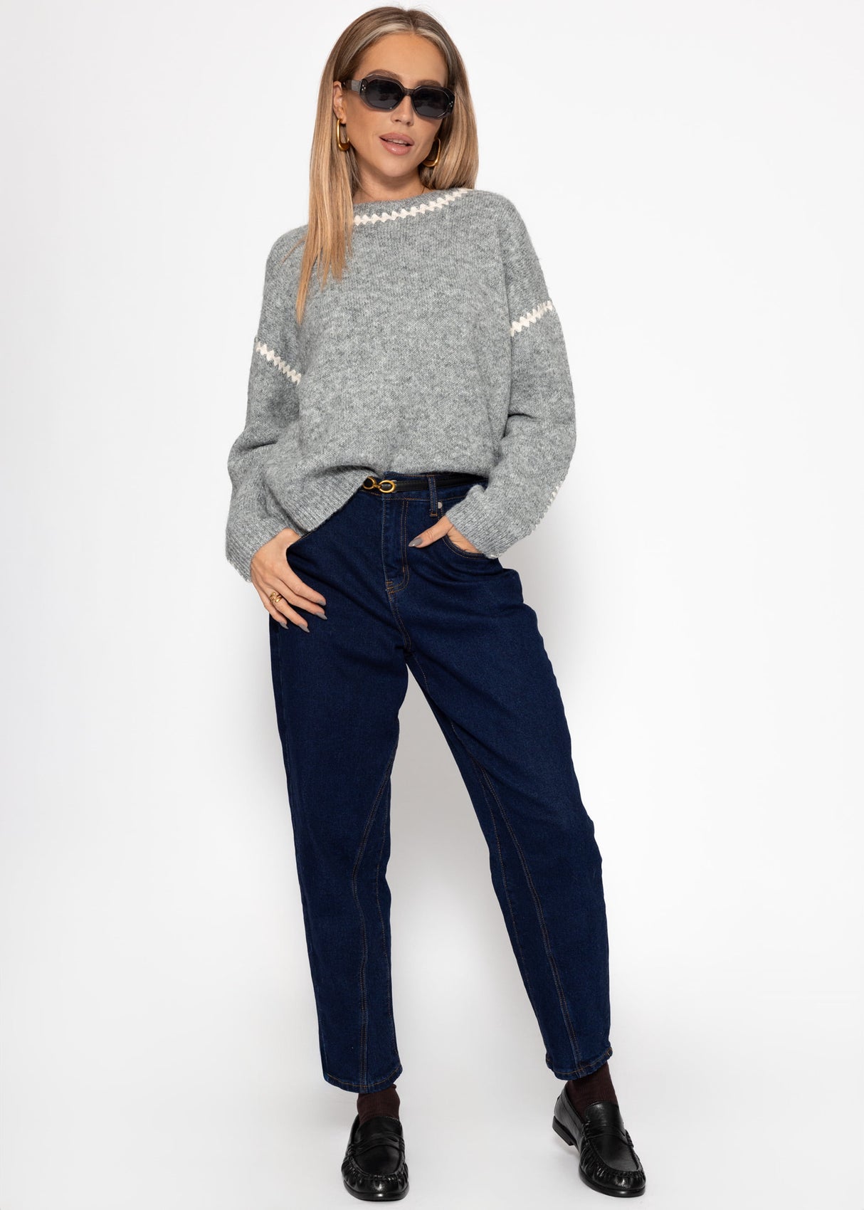 Pullover mit Ziernähten - grau