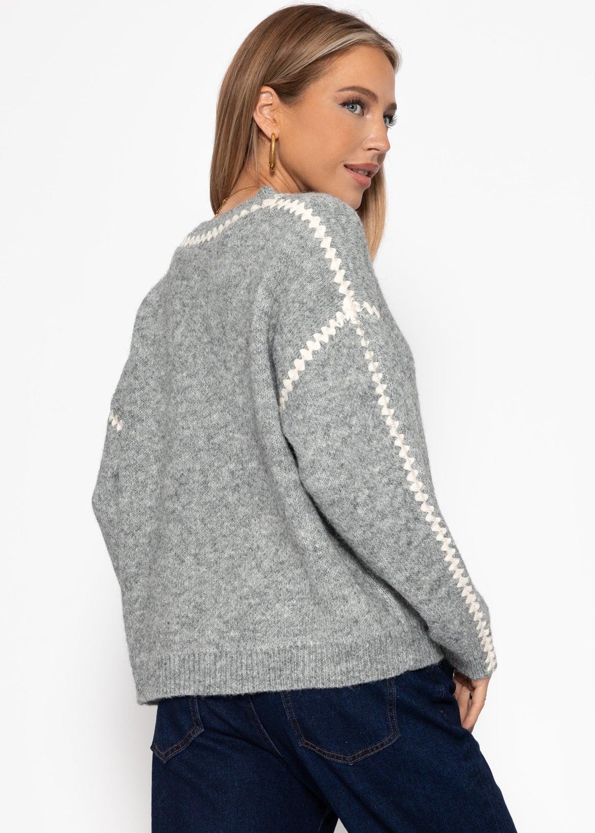 Pullover mit Ziernähten - grau