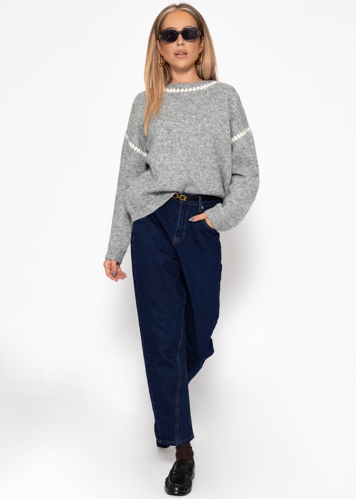 Pullover mit Ziernähten - grau