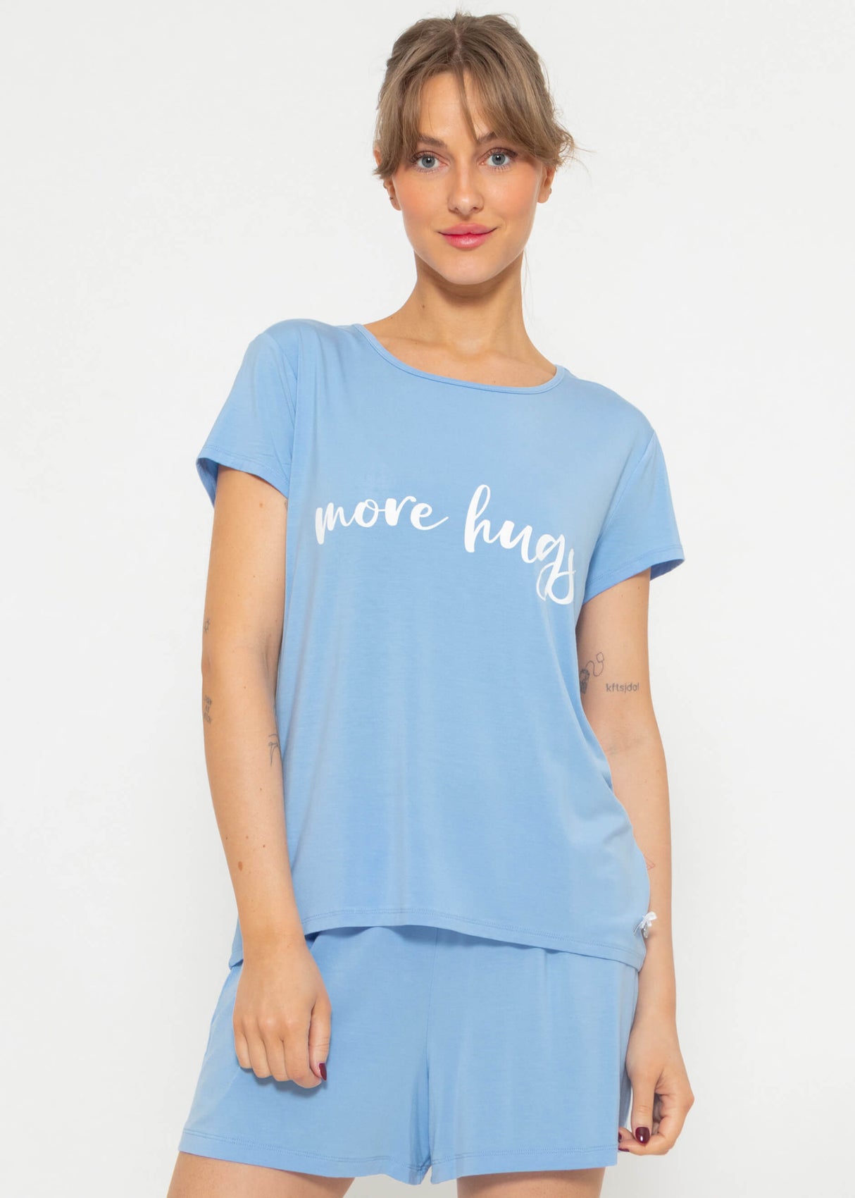 Pyjama shirt with print - light blue