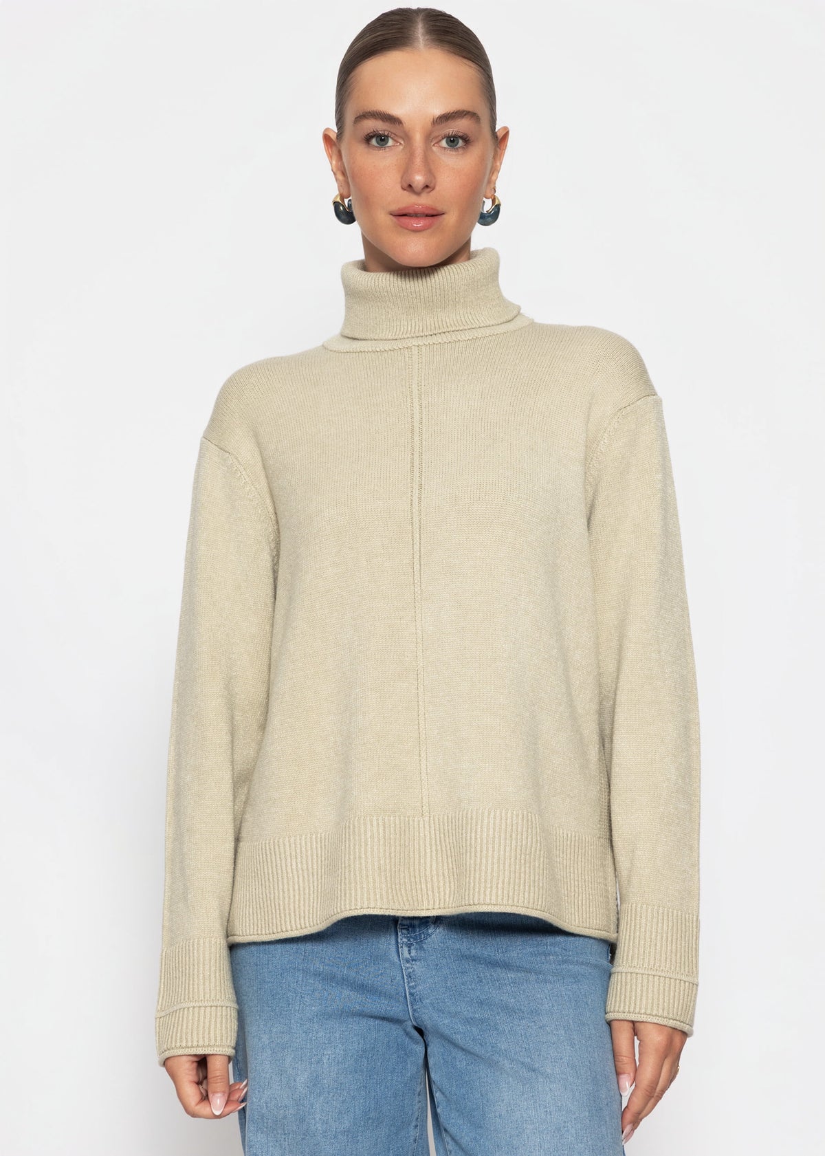 Rollkragenpullover mit Ziernaht - taupe