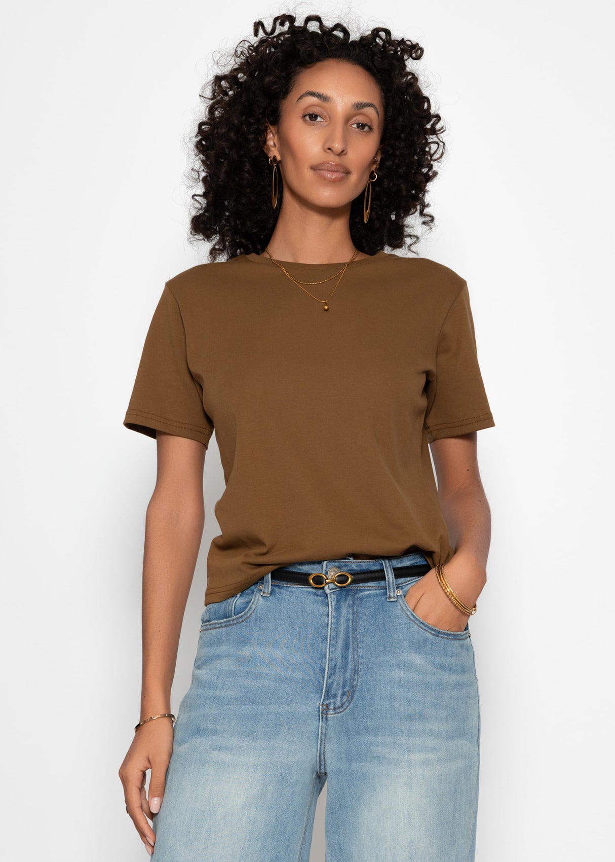 Rundhals T-Shirt - braun