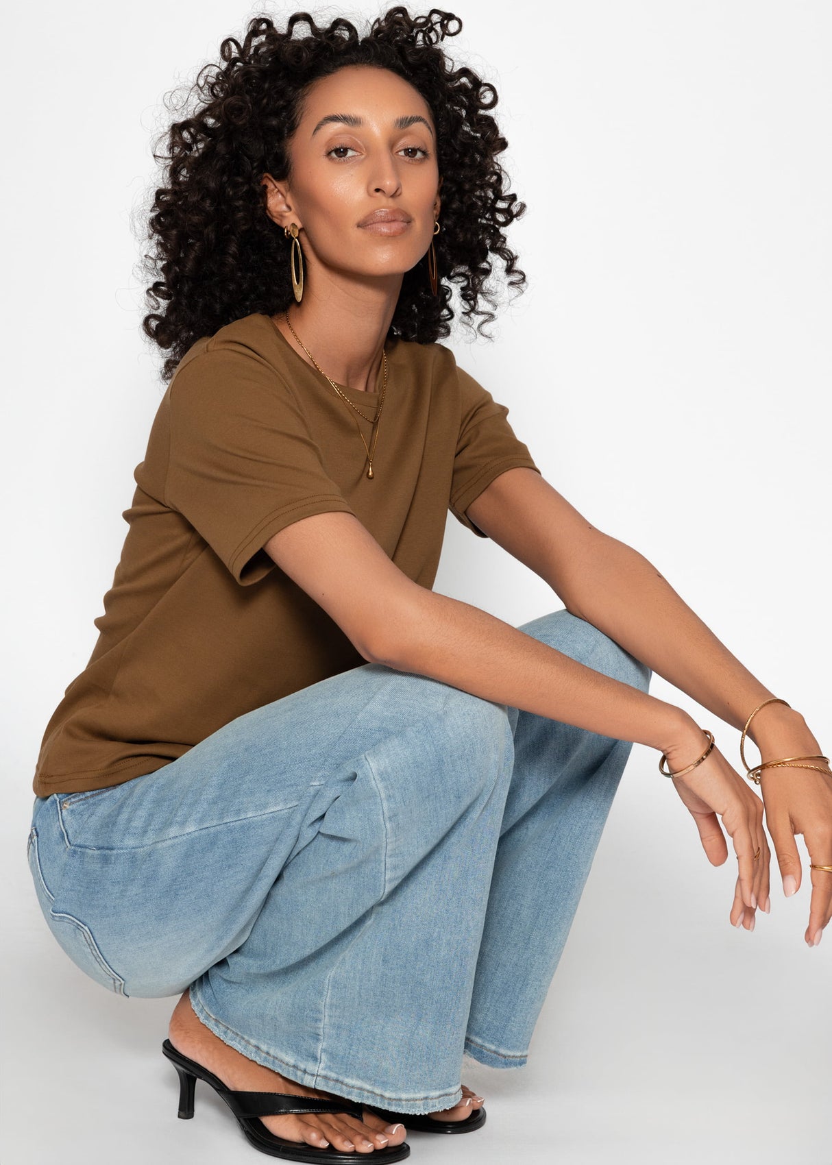 Rundhals T-Shirt - braun