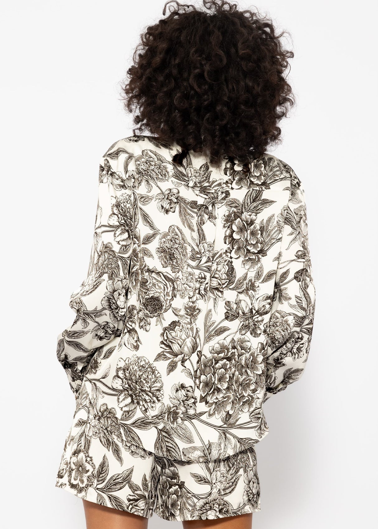 Satin blouse with print - off-white-grey
