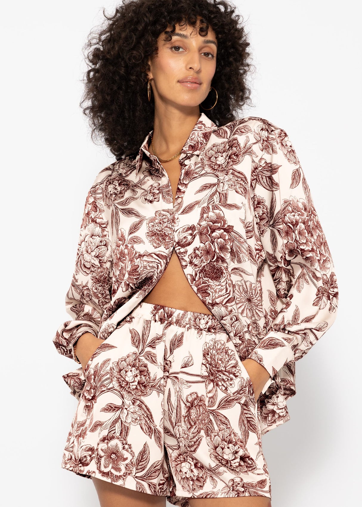 Satin blouse with print - off-white-wine red