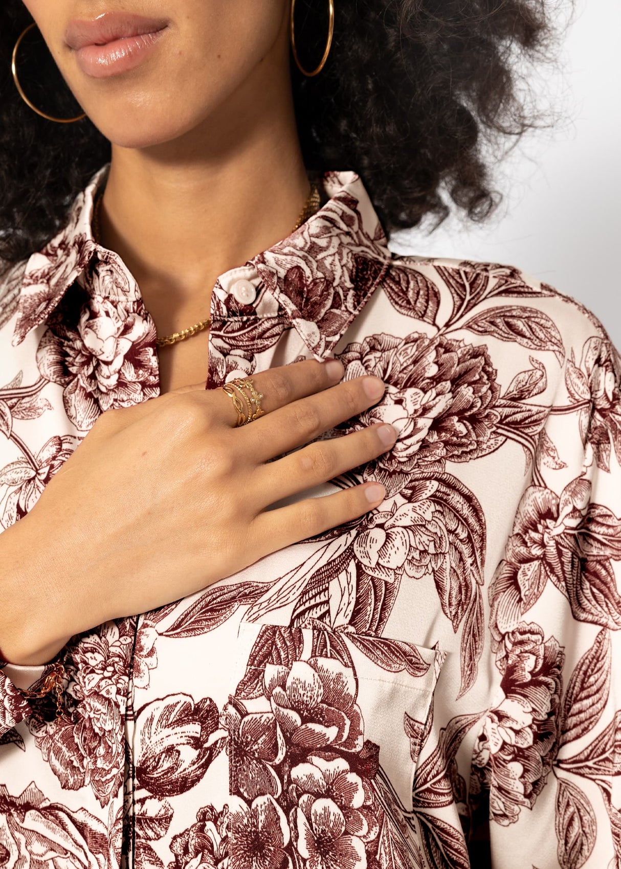 Satin blouse with print - off-white-wine red