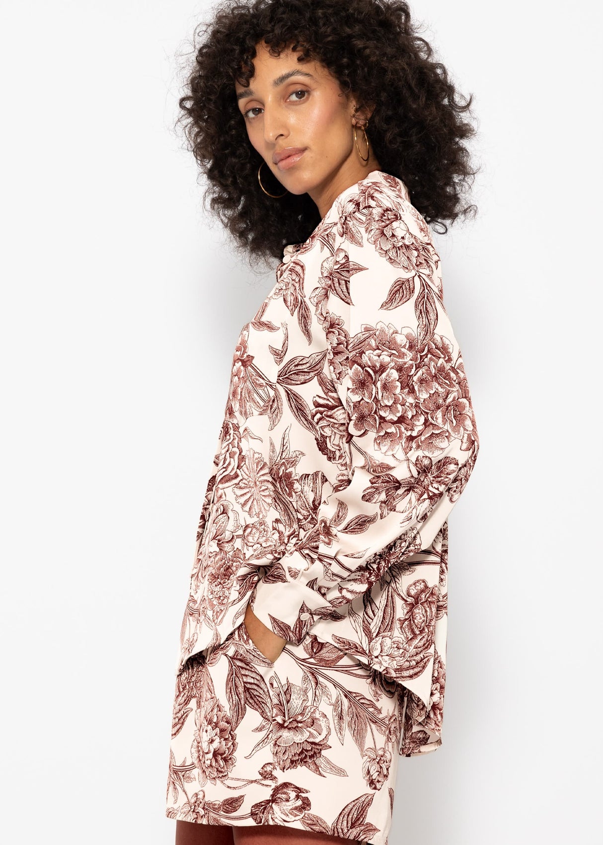 Satin blouse with print - off-white-wine red