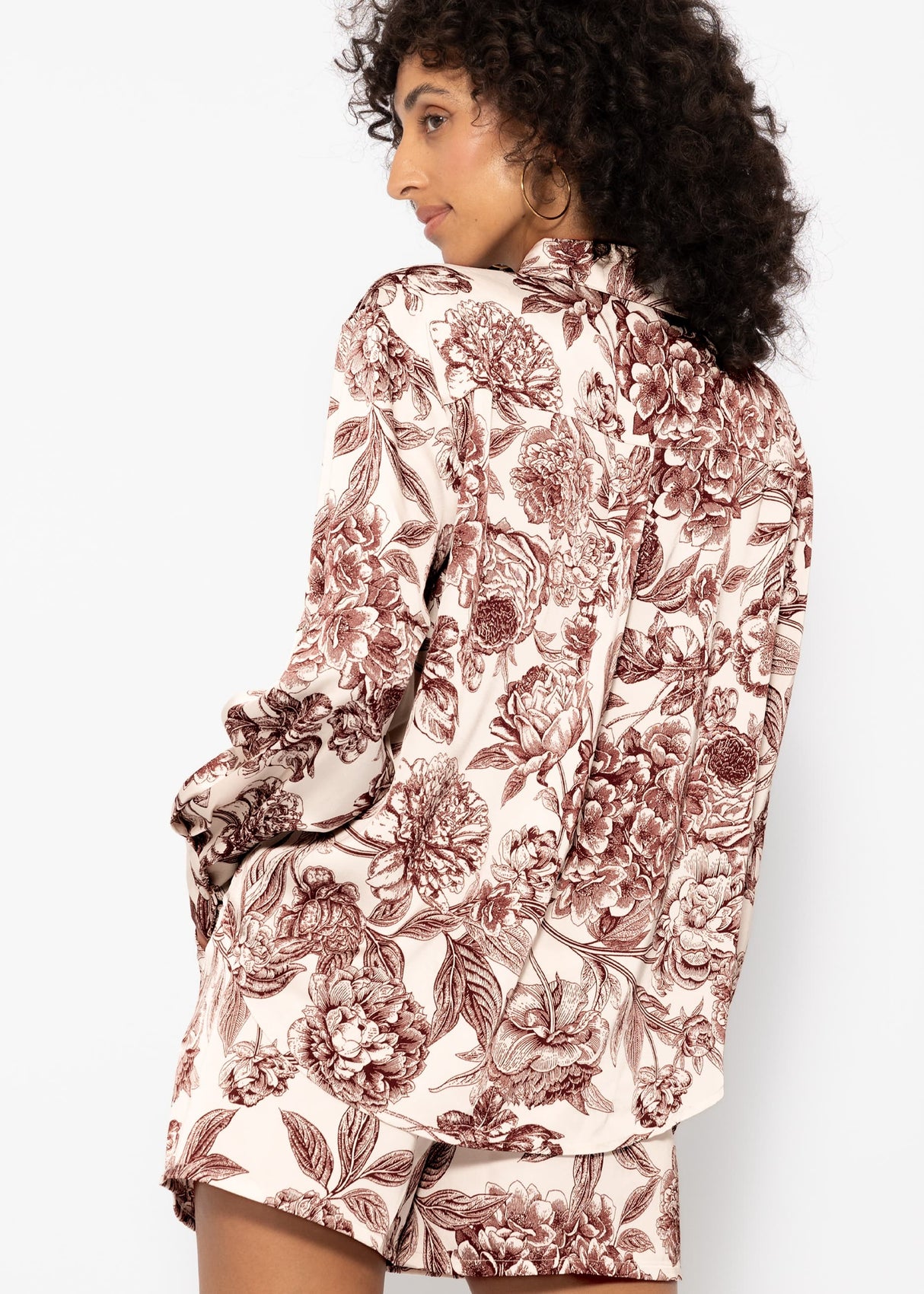 Satin blouse with print - off-white-wine red