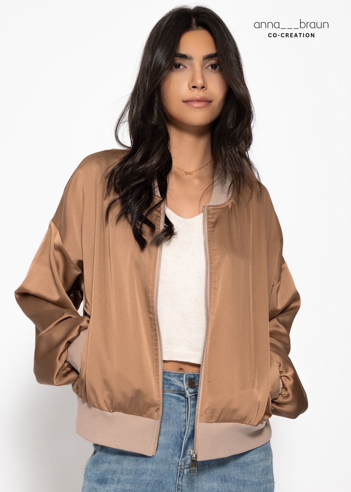 Satin bomber jacket - camel