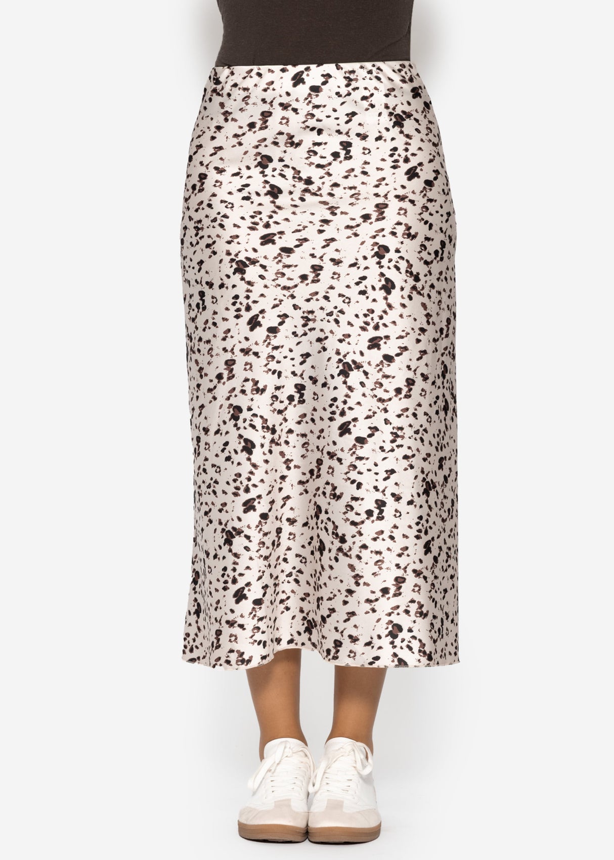 Satin Rock mit Animal Print - beige