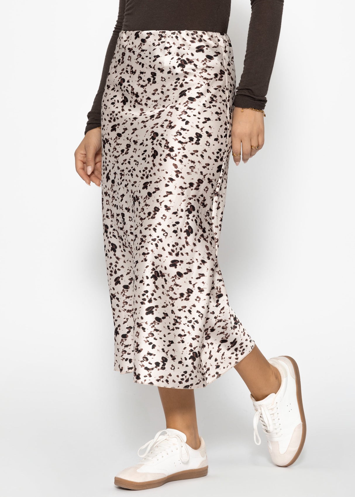 Satin Rock mit Animal Print - beige