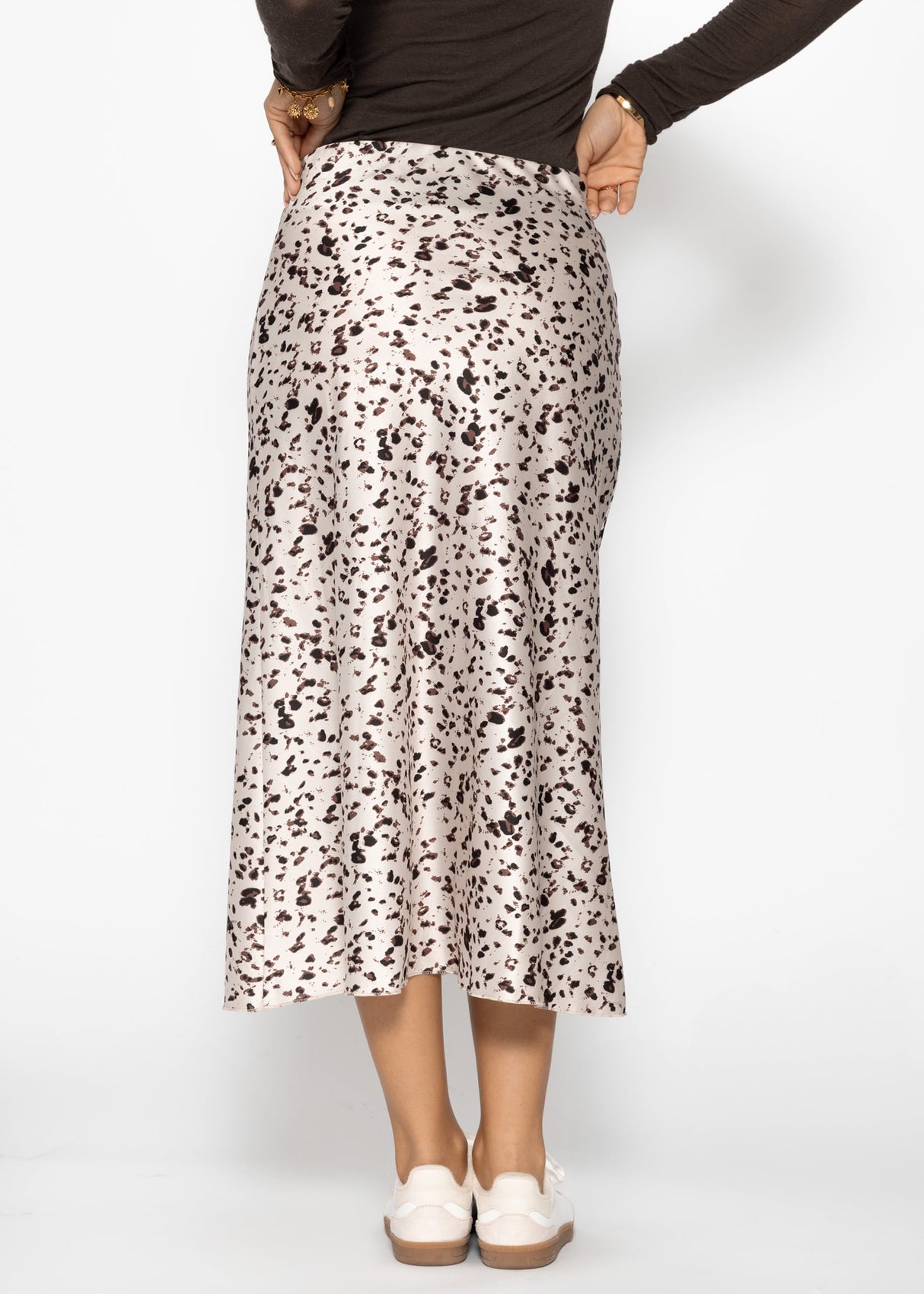 Satin Rock mit Animal Print - beige