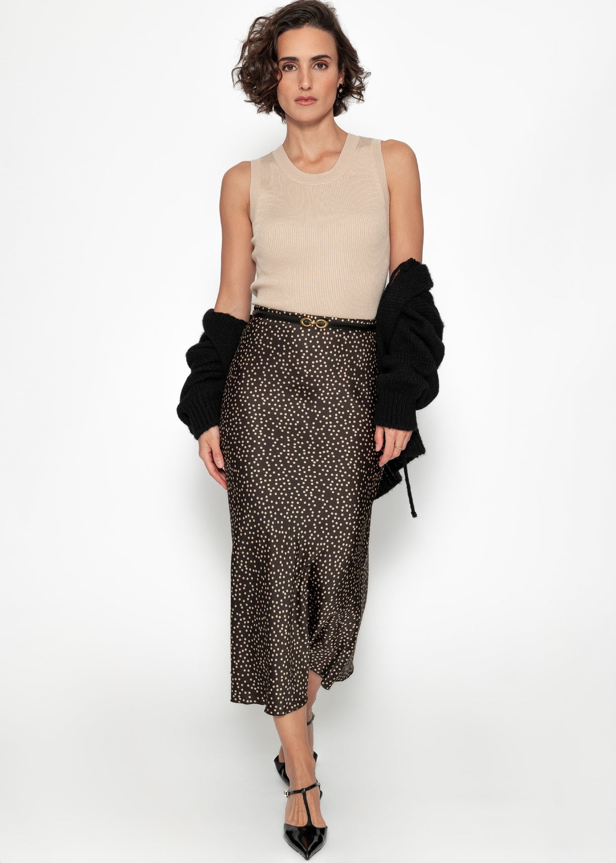 Satin Rock mit Pünktchen-Print - schwarz