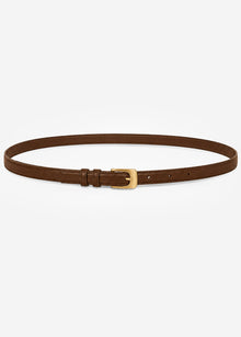 Narrow belt with gold-tone metal buckle - dark brown