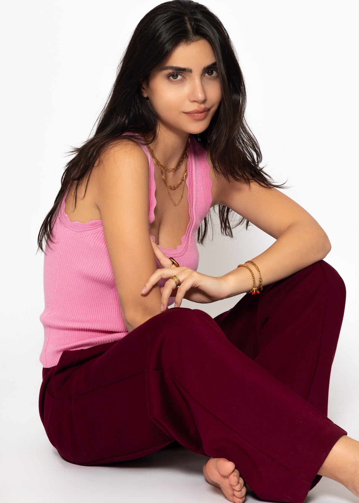 Softe weite Jogginghose mit Biese - burgundy