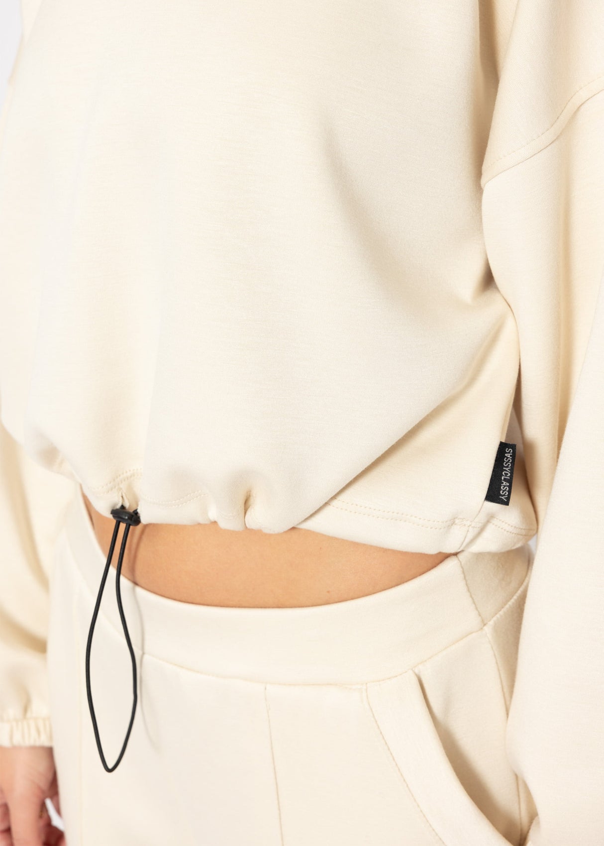 Soft crop sweatshirt with balloon sleeves - off-white