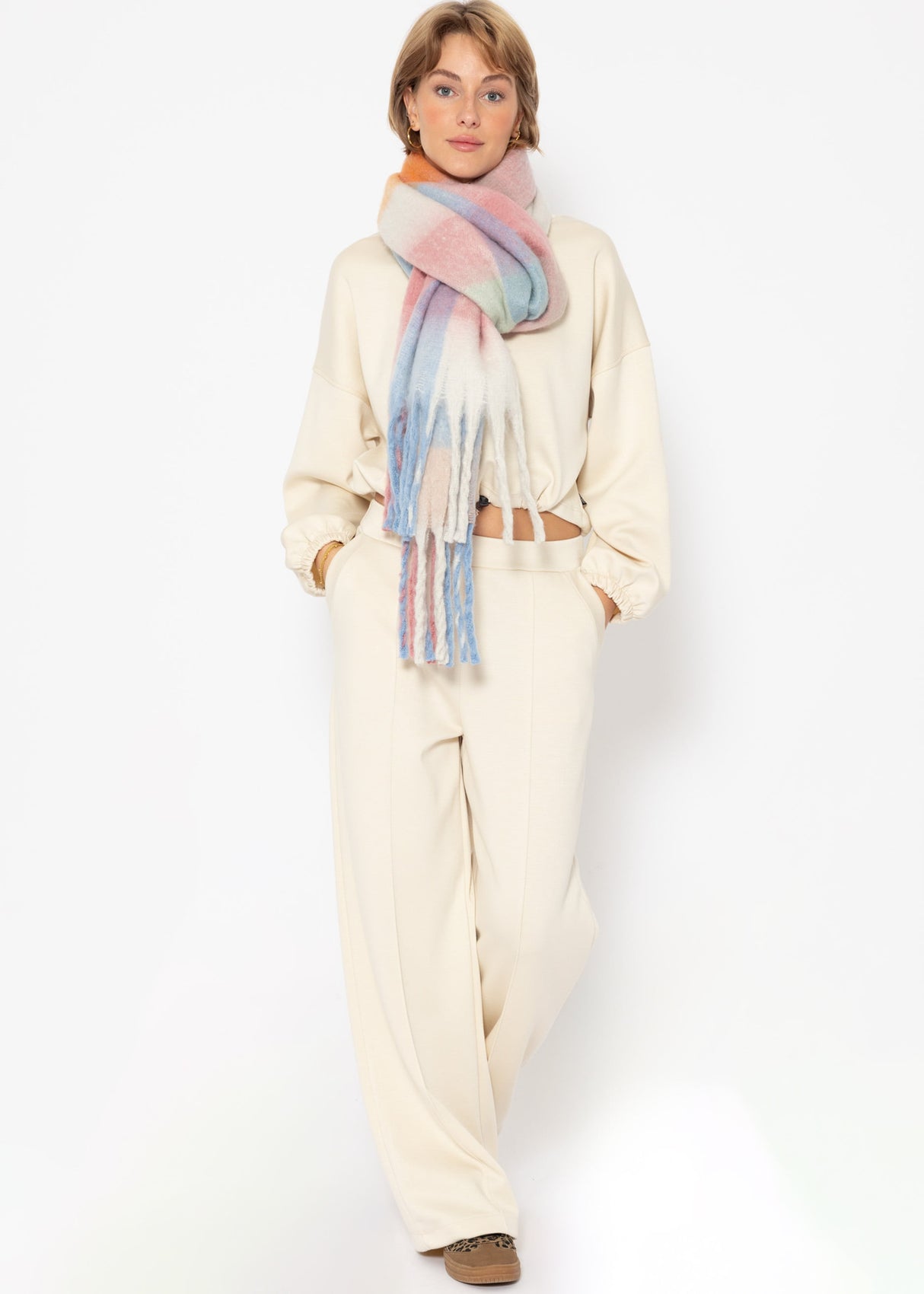 Soft crop sweatshirt with balloon sleeves - off-white