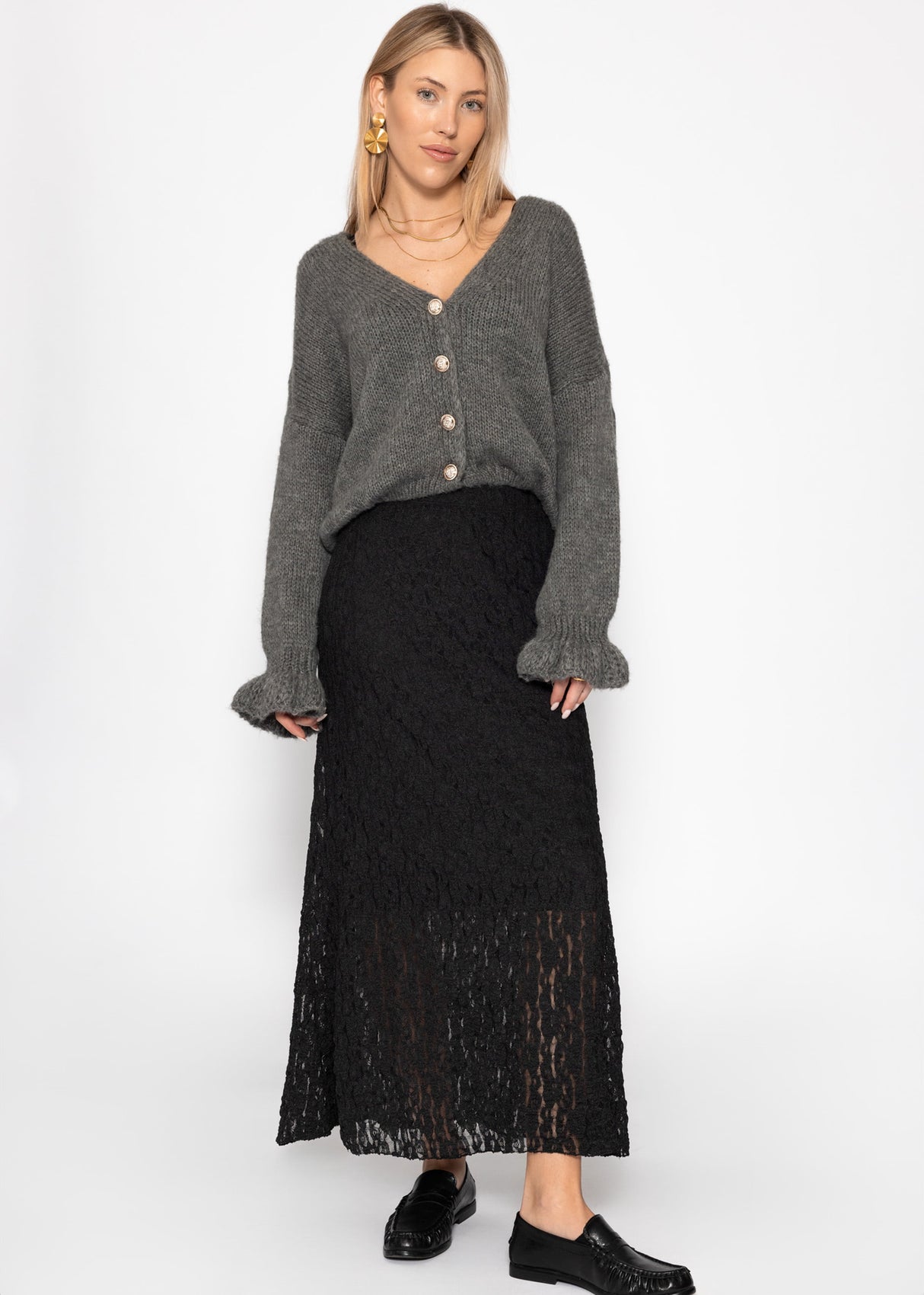 Lace skirt in midi length - black