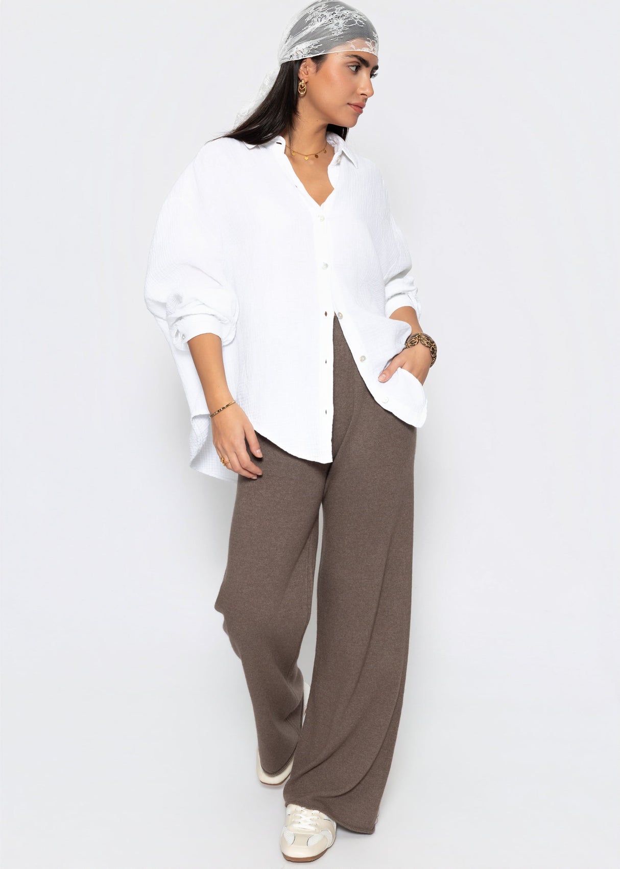 Knitting pants with cashmere - taupe