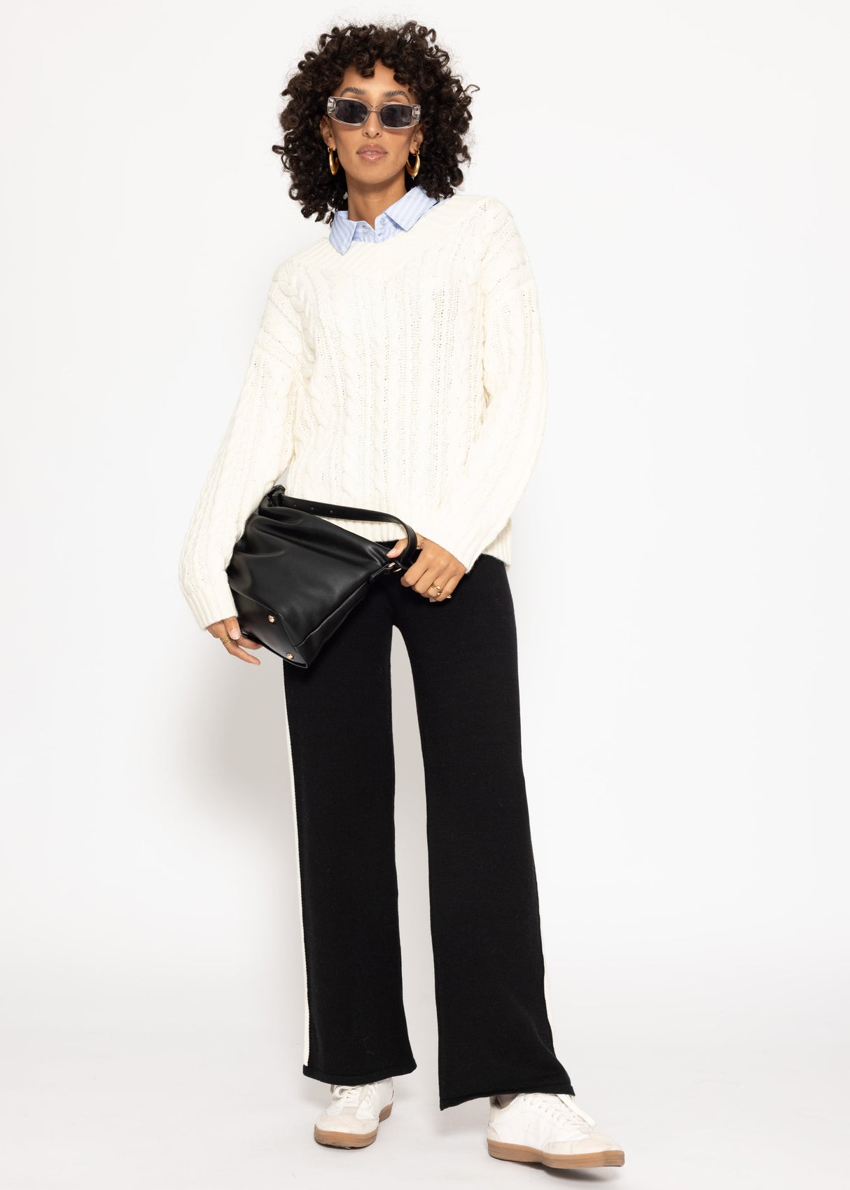 Strickhose mit kontrastierendem Seitenstreifen - schwarz