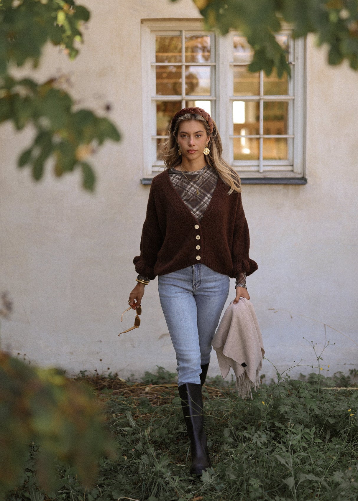 Strickjacke mit 3/4-Ärmeln - braun