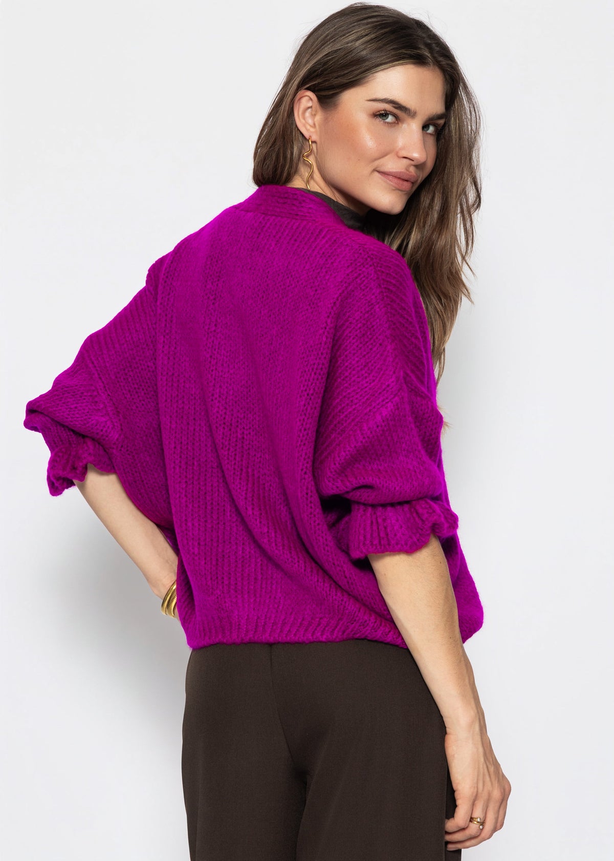 Strickjacke mit 3/4-Ärmeln - fuchsia