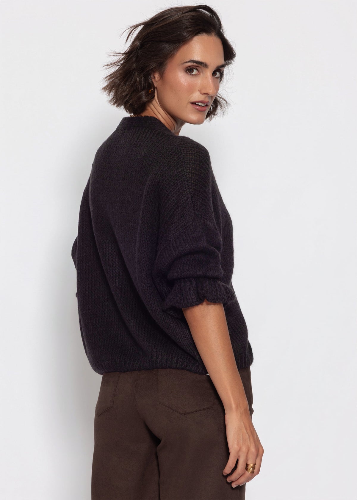 Strickjacke mit 3/4-Ärmeln - schwarz