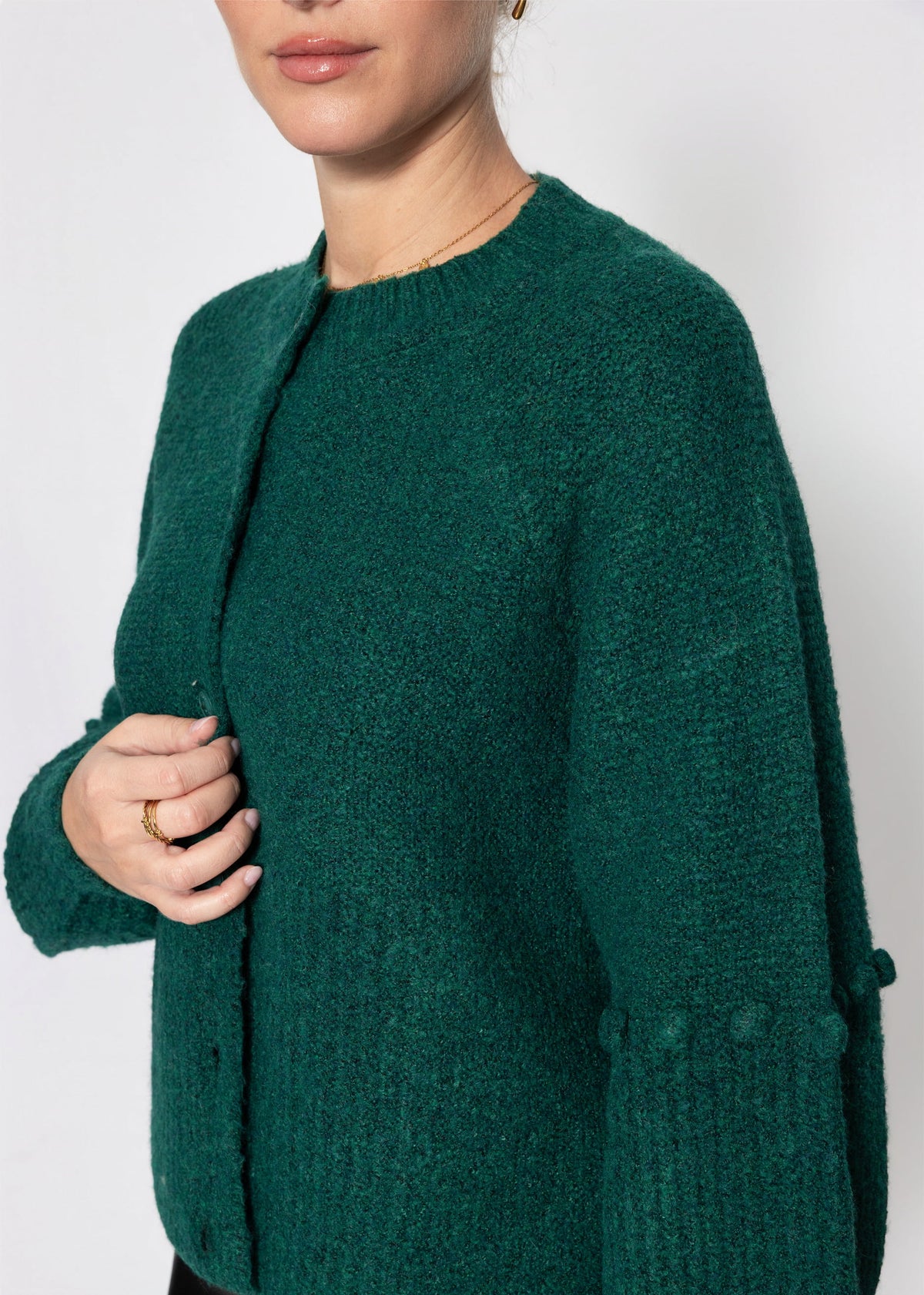 Strickjacke mit dekorativen Statement-Ärmeln - petrol