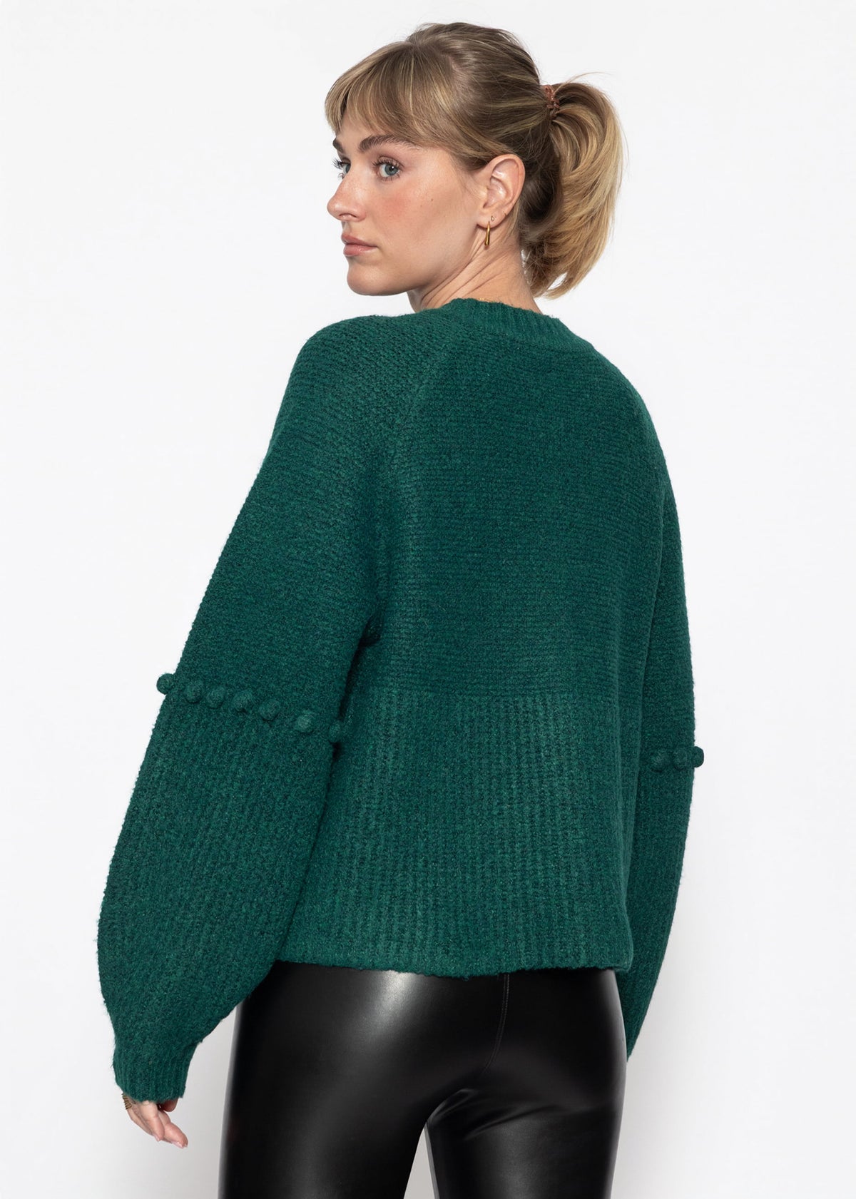 Strickjacke mit dekorativen Statement-Ärmeln - petrol