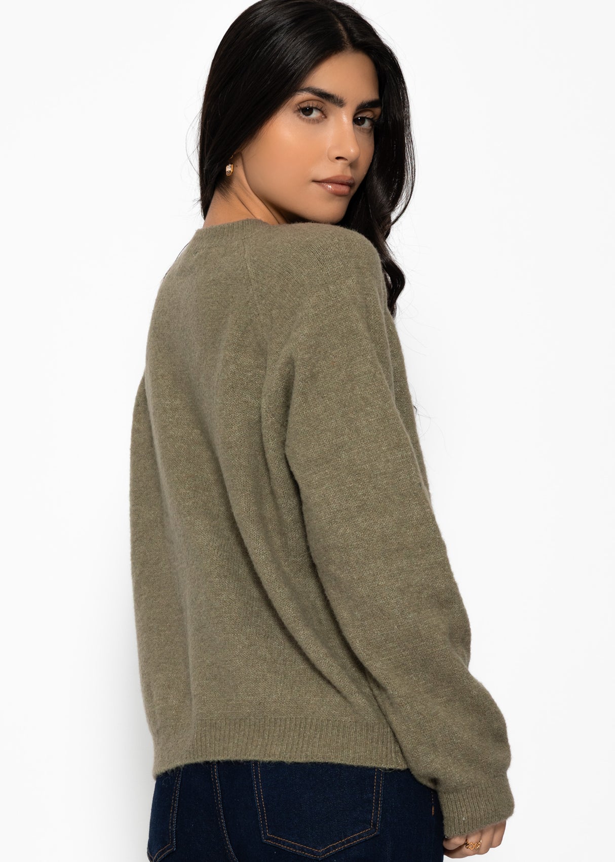 Strickjacke mit Herzknöpfen - khaki