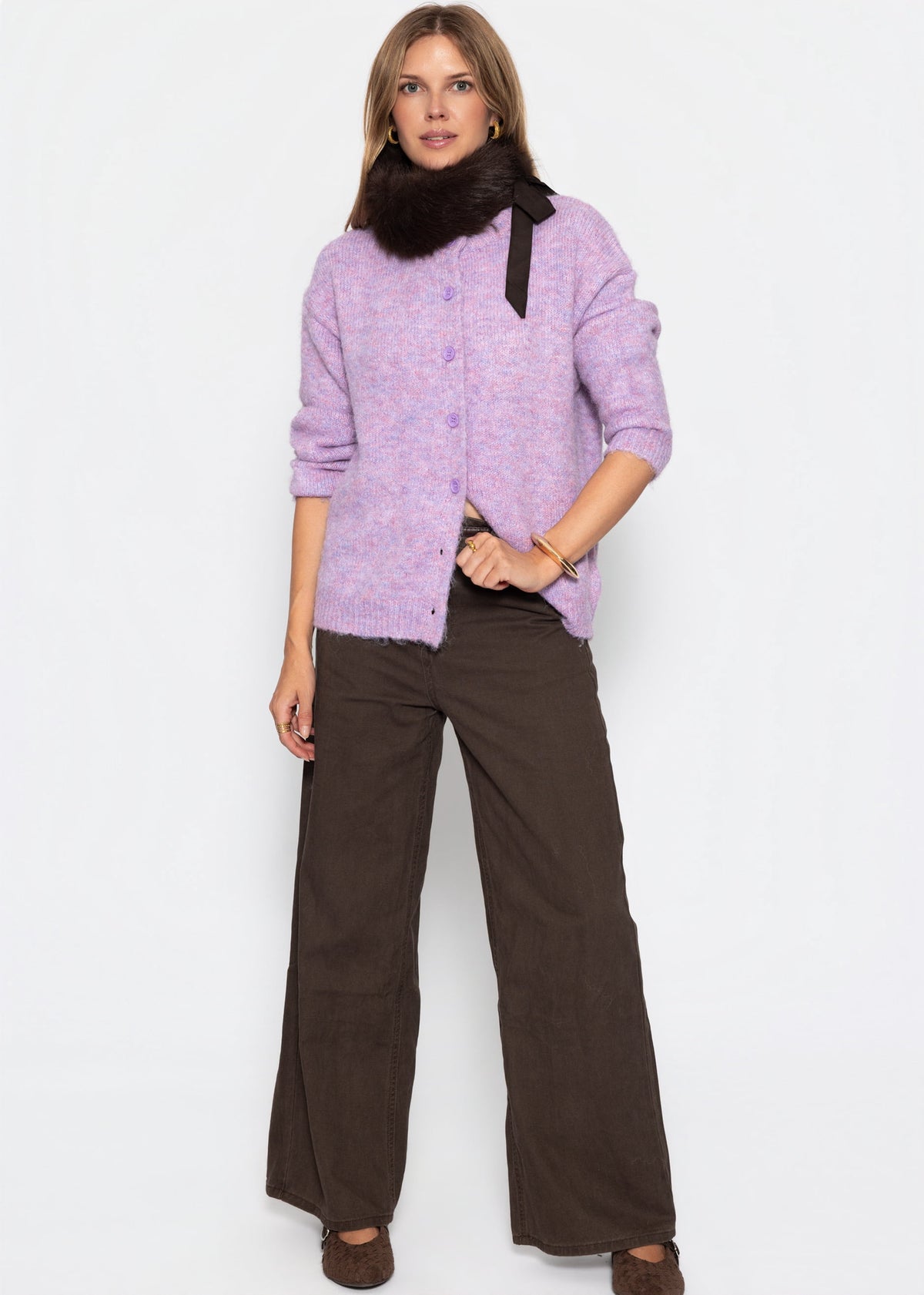 Strickjacke mit Knopfleiste - flieder