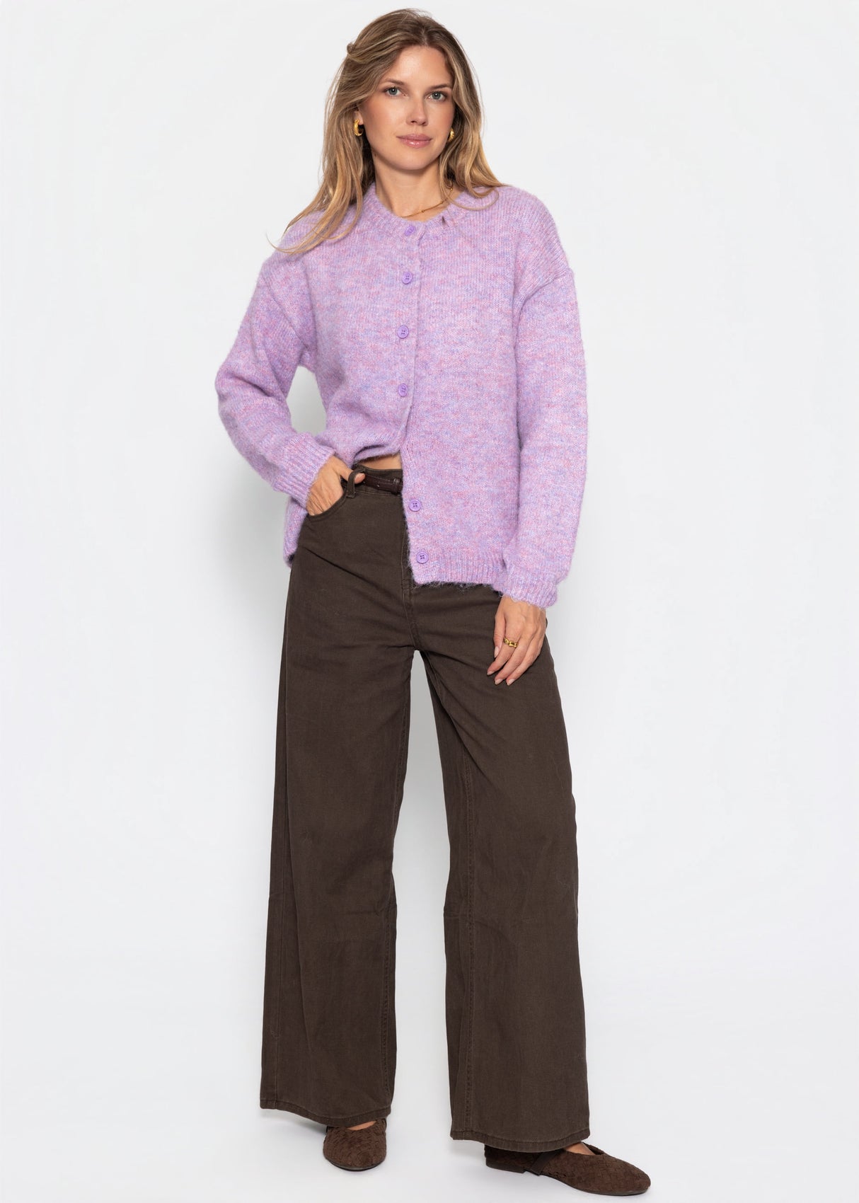Strickjacke mit Knopfleiste - flieder