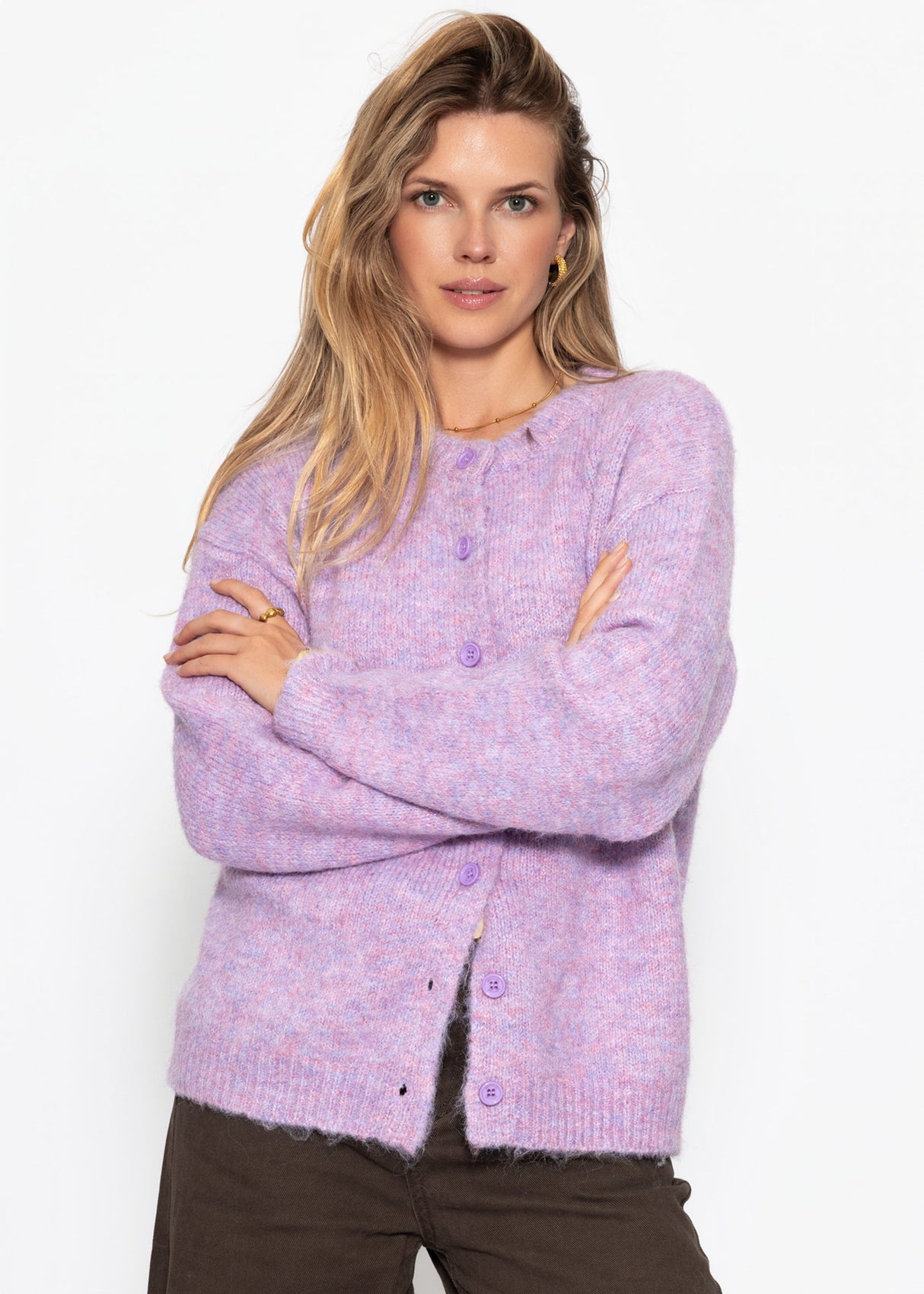 Strickjacke mit Knopfleiste - flieder