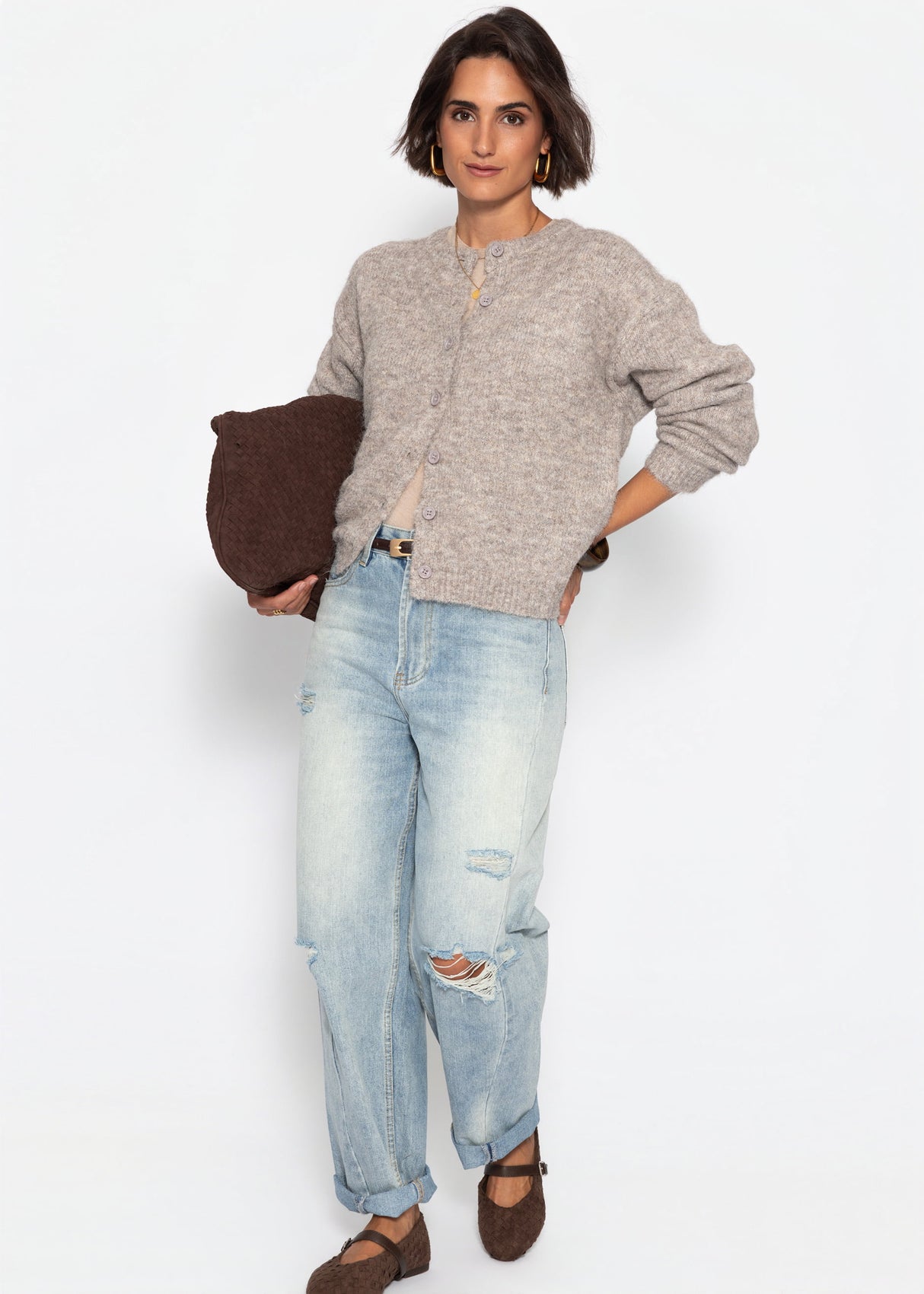Strickjacke mit Knopfleiste - taupe
