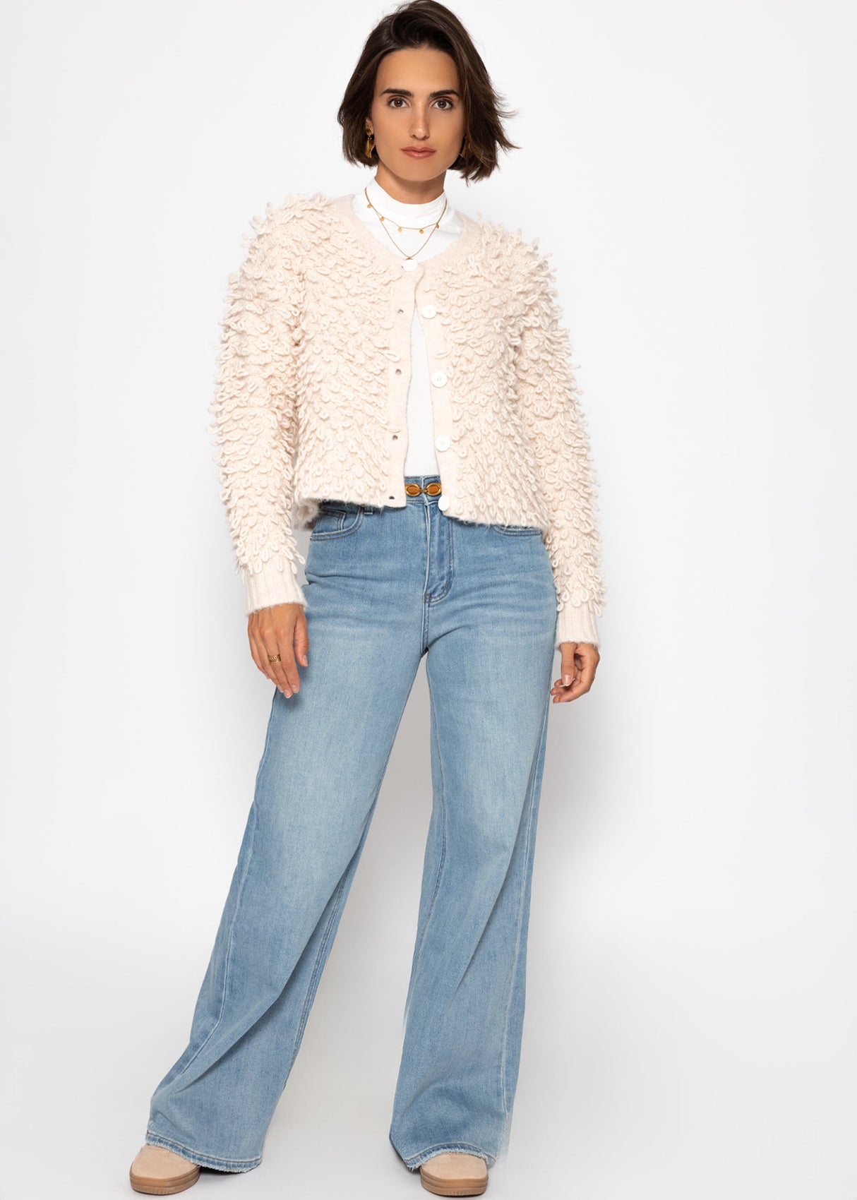 Cardigan with loop structure - light beige