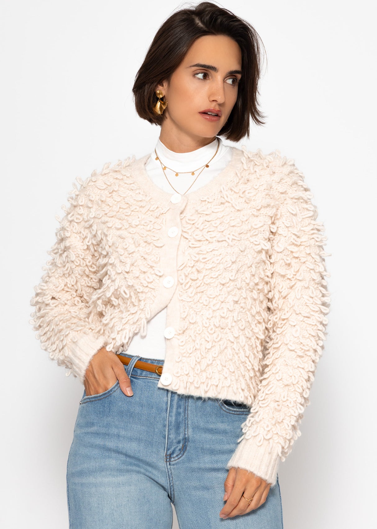 Cardigan with loop structure - light beige