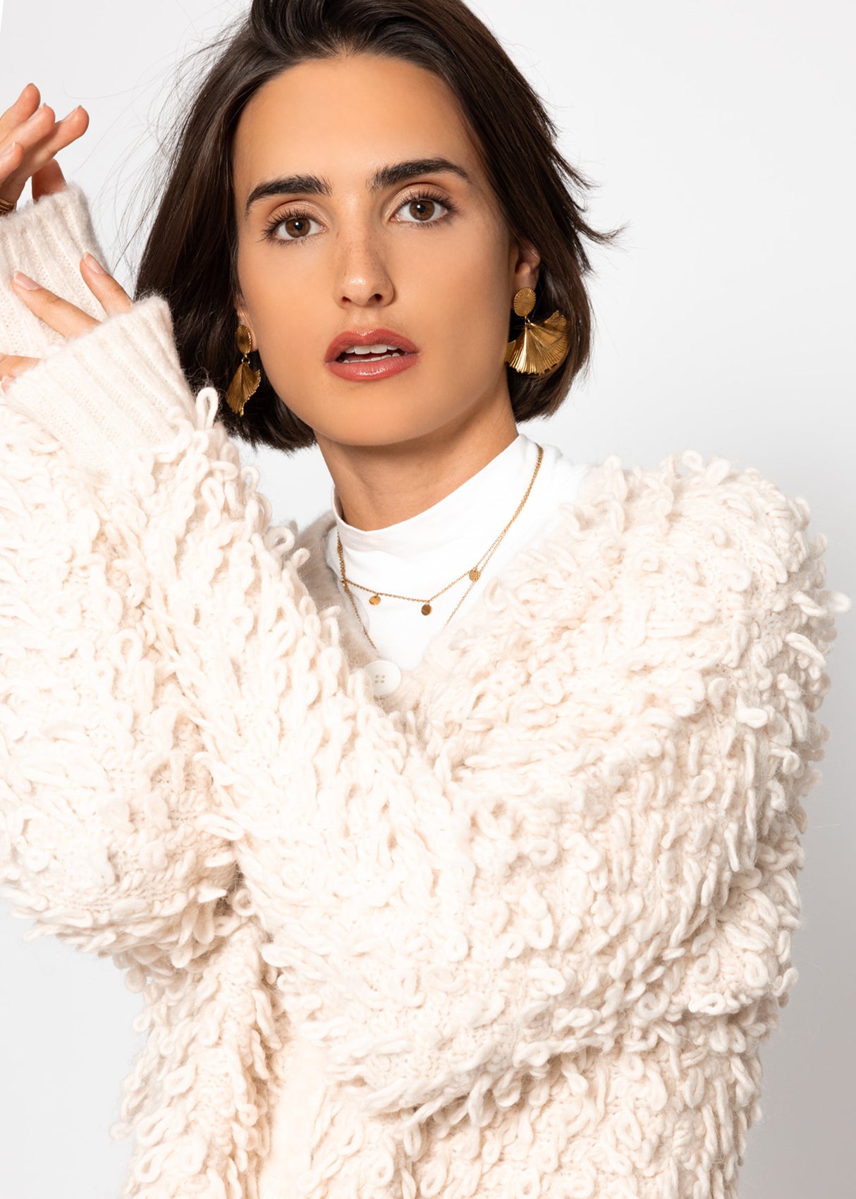 Cardigan with loop structure - light beige