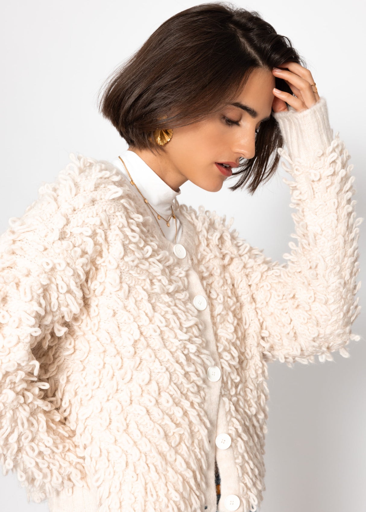 Cardigan with loop structure - light beige