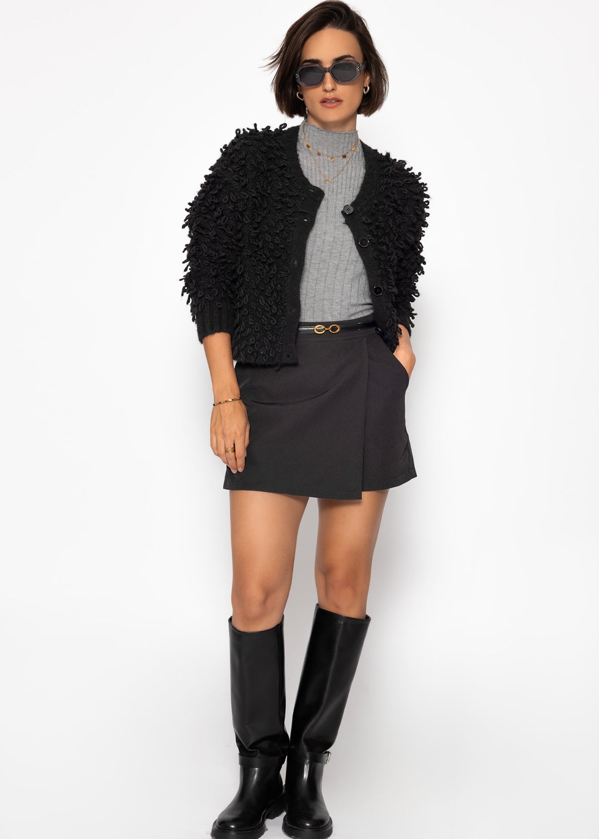 Cardigan with loop structure - black