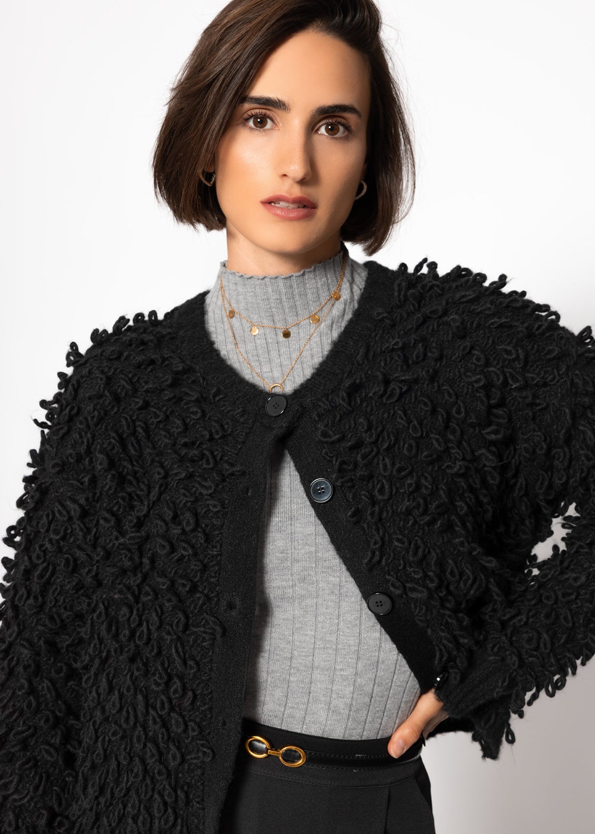 Cardigan with loop structure - black