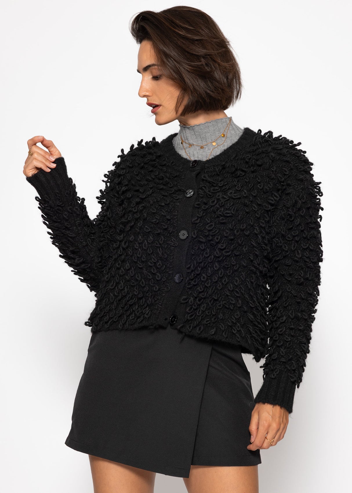 Cardigan with loop structure - black