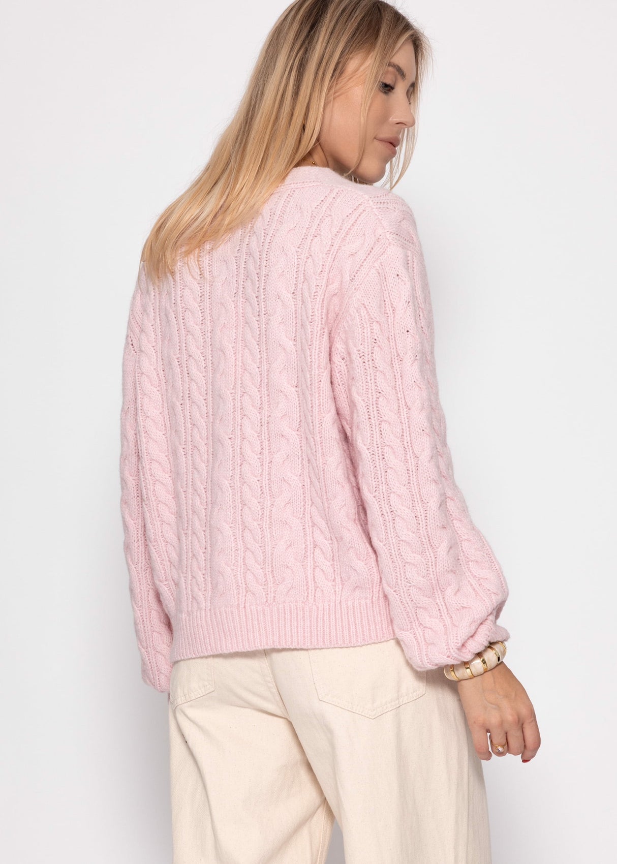 Cardigan with cable knit pattern - pink