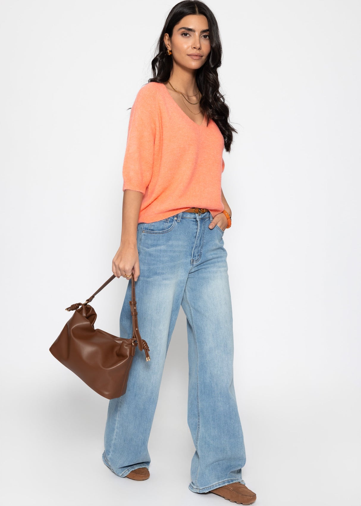 Strickoberteil mit V-Ausschnitt - koralle