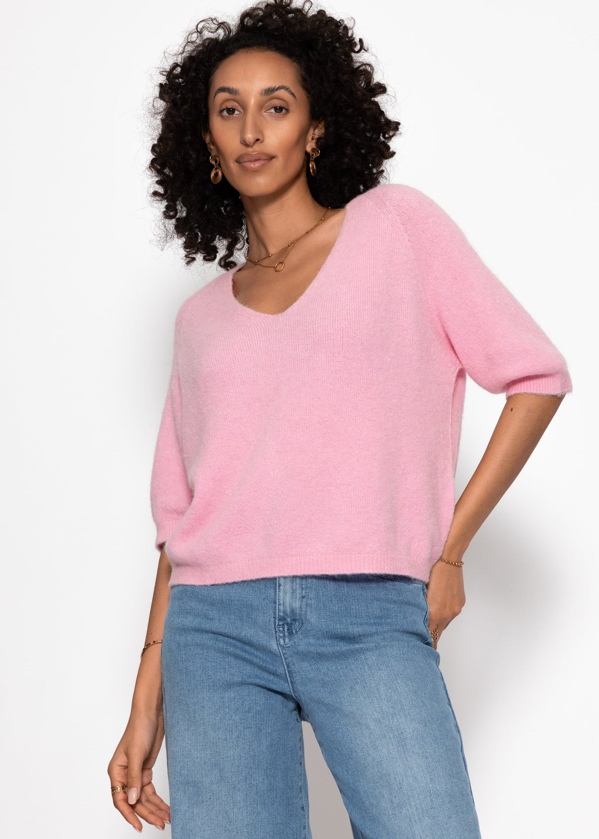 Strickoberteil mit V-Ausschnitt - rosa