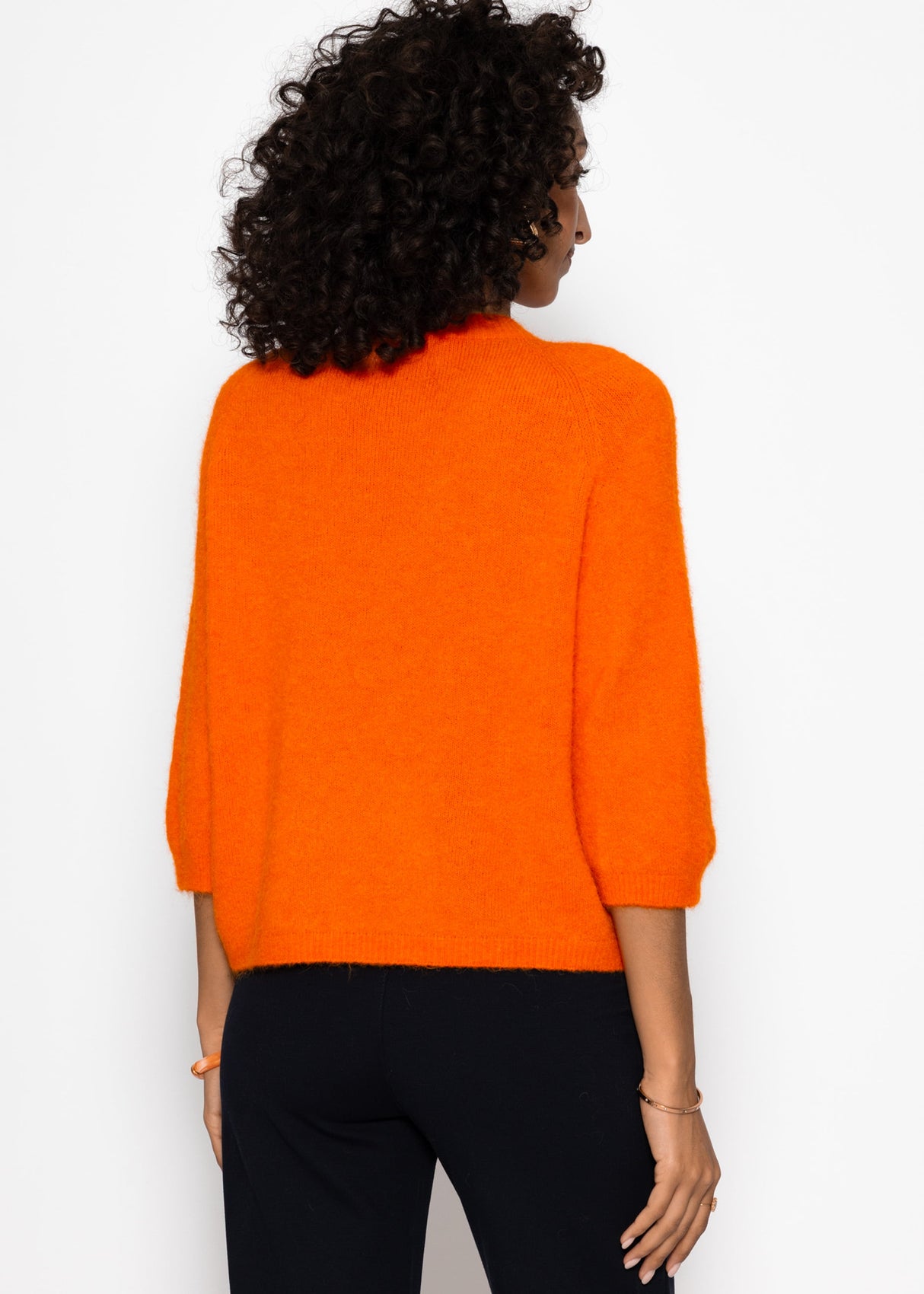 knitted sweater with half-length sleeves - orange