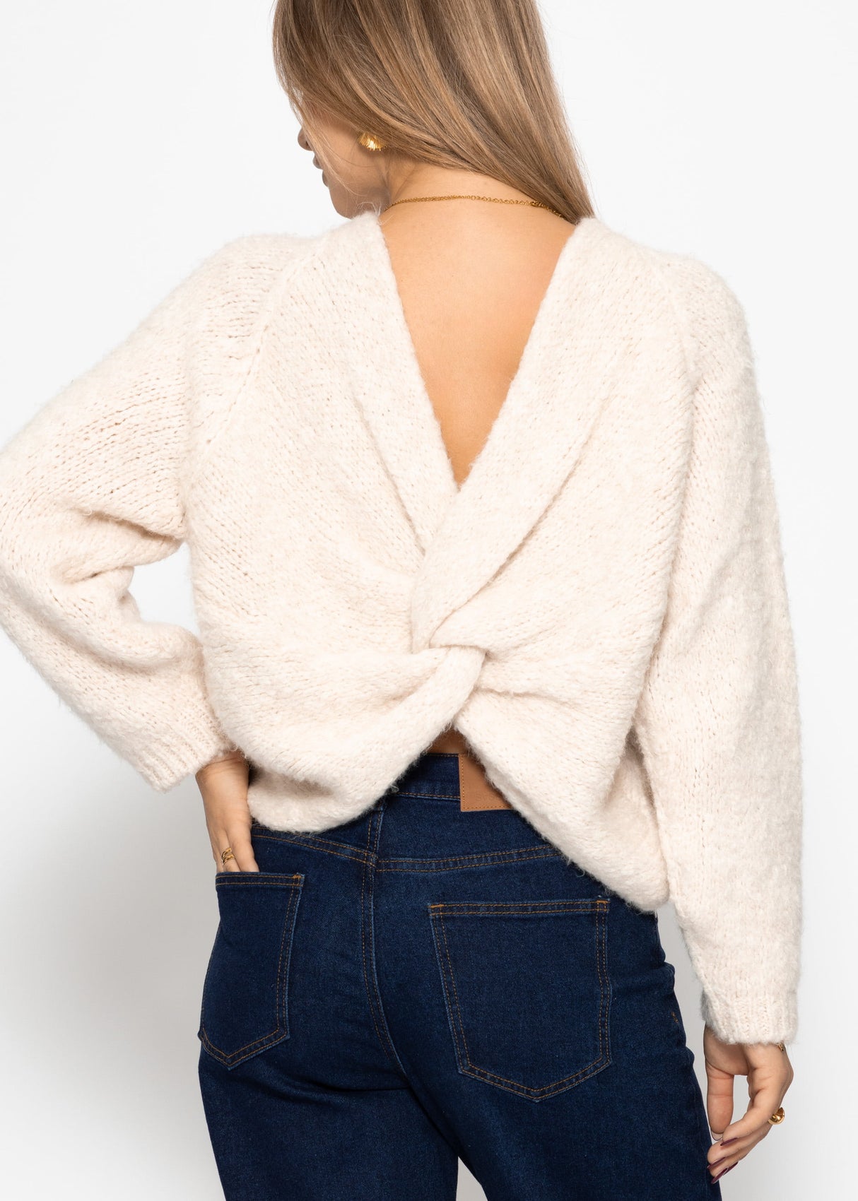 Strickpullover mit Knotendetail - offwhite